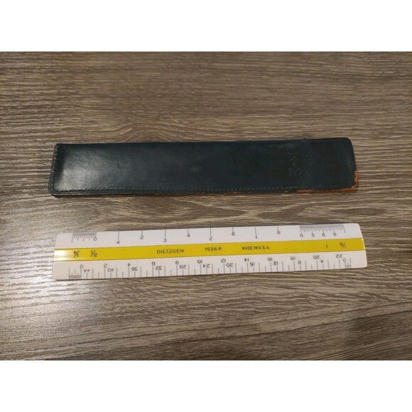 Vintage DIETZGEN 6" Pocket Scale Drafting Ruler w/ Leather Case No. 1526 - Picture 1 of 5